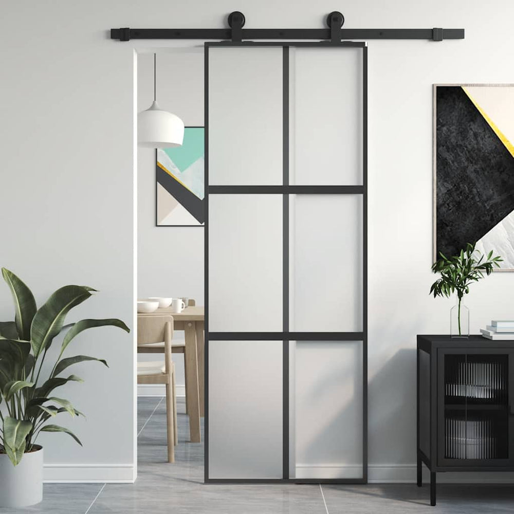 vidaXL Sliding Door Black 76x205 cm Tempered Glass and Aluminum