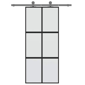 vidaXL Sliding Door Black 90x205 cm Tempered Glass and Aluminum