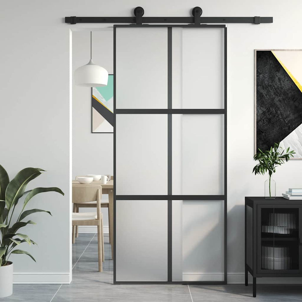 vidaXL Sliding Door Black 90x205 cm Tempered Glass and Aluminum