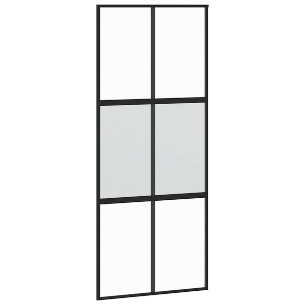 vidaXL Sliding Door Black 90x205 cm Tempered Glass and Aluminum