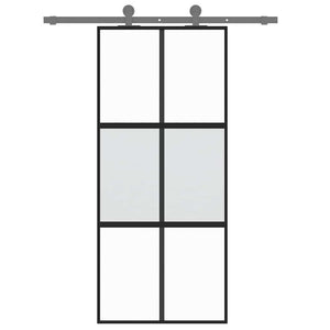 vidaXL Sliding Door Black 90x205 cm Tempered Glass and Aluminum