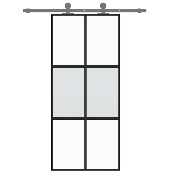 vidaXL Sliding Door Black 90x205 cm Tempered Glass and Aluminum