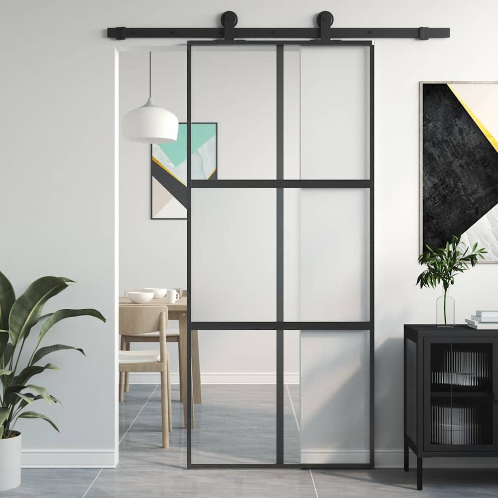 vidaXL Sliding Door Black 90x205 cm Tempered Glass and Aluminum