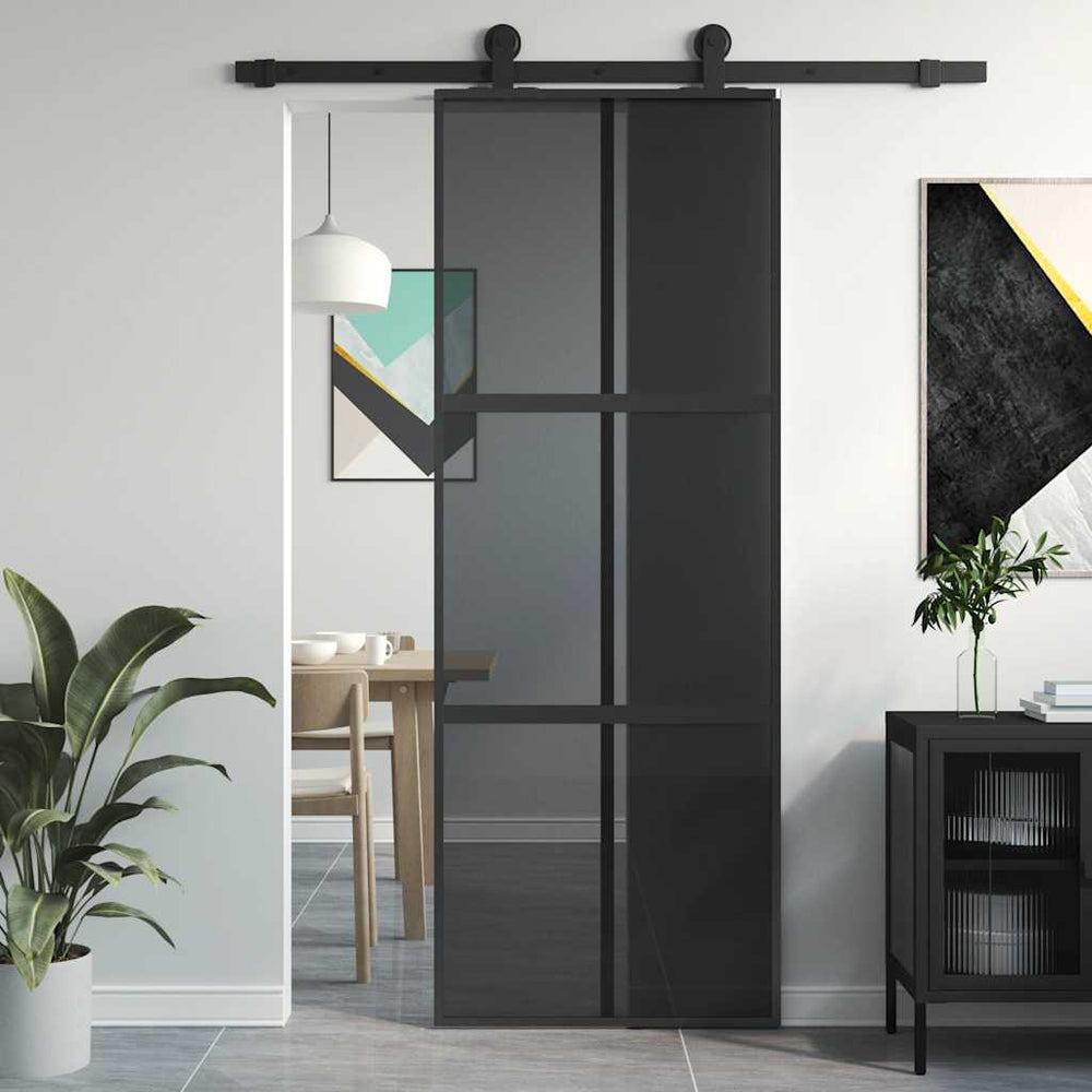 vidaXL Sliding Door Black 76x205 cm Tempered Glass and Aluminum