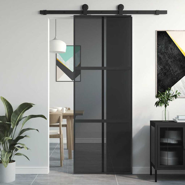 vidaXL Sliding Door Black 76x205 cm Tempered Glass and Aluminum