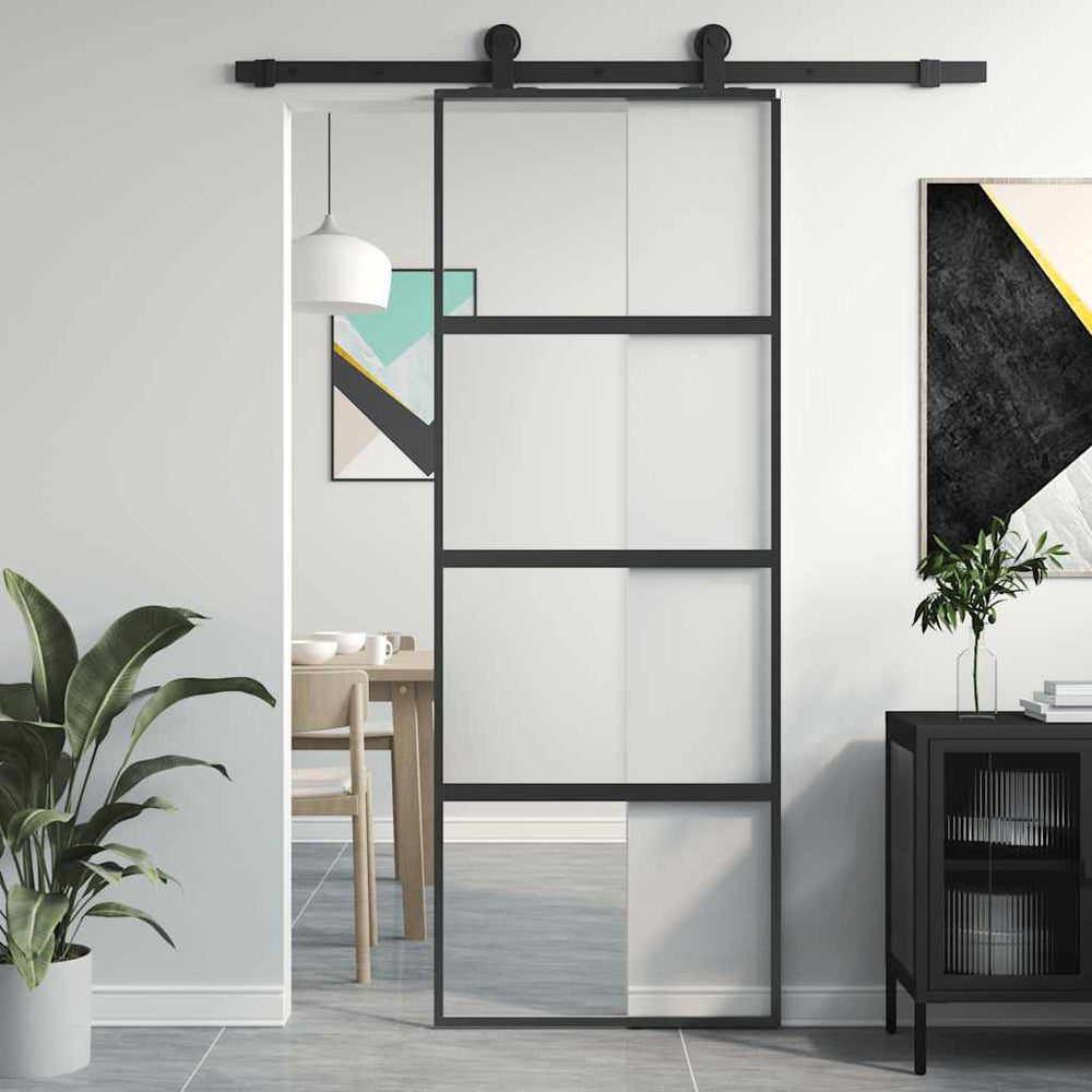vidaXL Sliding Door Black 76x205 cm Tempered Glass and Aluminum
