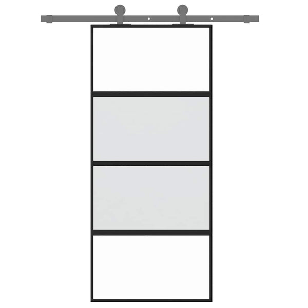 vidaXL Sliding Door Black 90x205 cm Tempered Glass and Aluminum