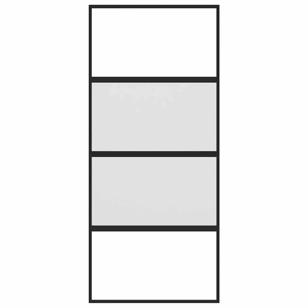 vidaXL Sliding Door Black 90x205 cm Tempered Glass and Aluminum