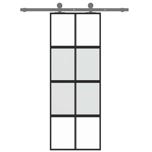 vidaXL Sliding Door Black 76x205 cm Tempered Glass and Aluminum