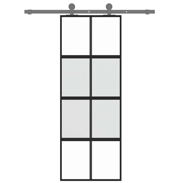 vidaXL Sliding Door Black 76x205 cm Tempered Glass and Aluminum