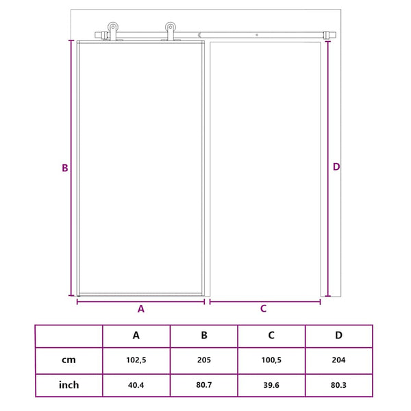 vidaXL Sliding Door Black 102.5x205 cm Tempered Glass and Aluminium