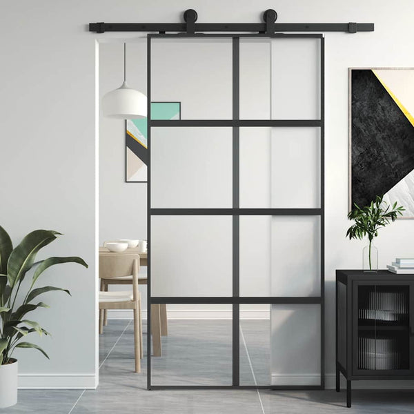 vidaXL Sliding Door Black 102.5x205 cm Tempered Glass and Aluminium