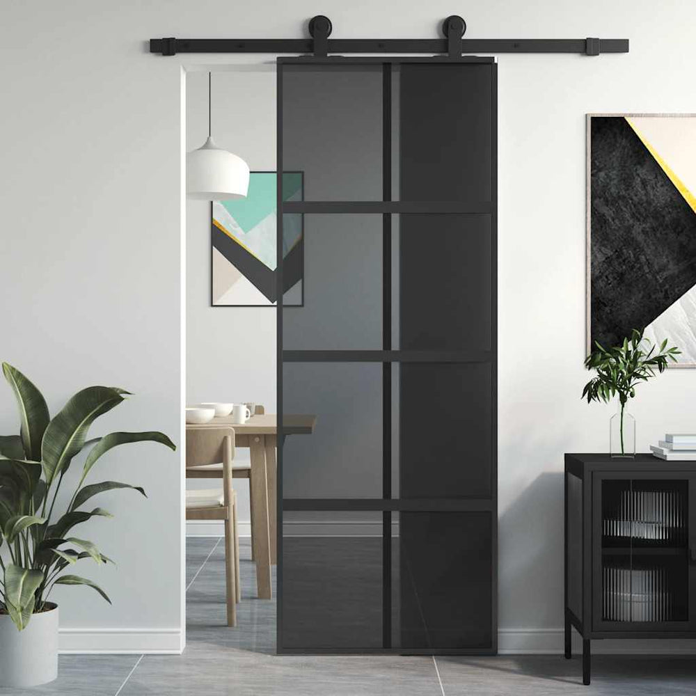 vidaXL Sliding Door Black 76x205 cm Tempered Glass and Aluminum