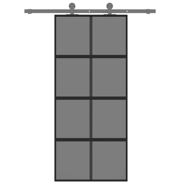 vidaXL Sliding Door Black 90x205 cm Tempered Glass and Aluminum
