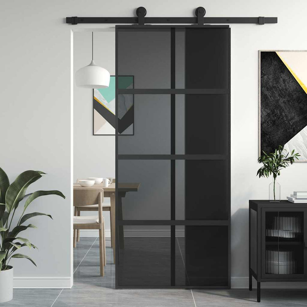 vidaXL Sliding Door Black 90x205 cm Tempered Glass and Aluminum