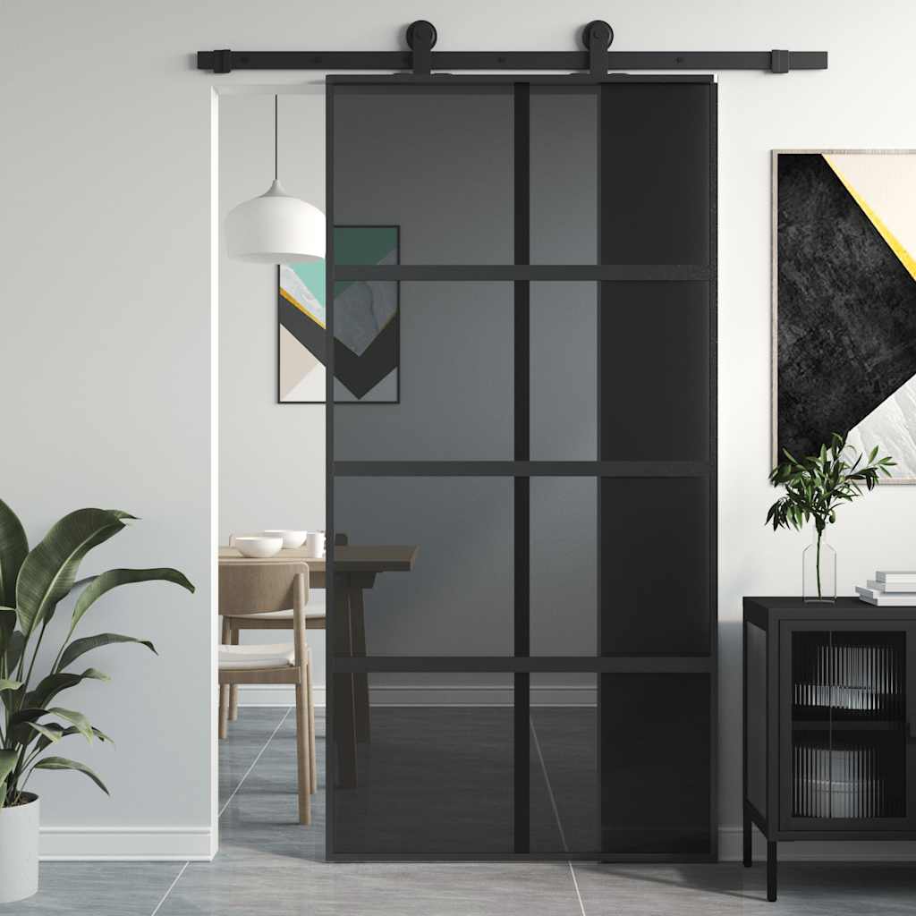 vidaXL Sliding Door Black 102.5x205 cm Tempered Glass and Aluminium