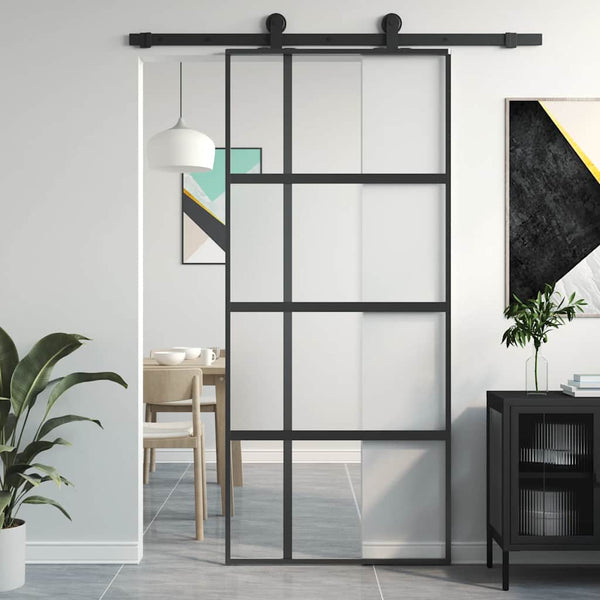 vidaXL Sliding Door Black 90x205 cm Tempered Glass and Aluminum