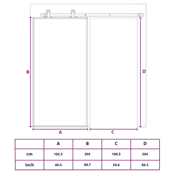 vidaXL Sliding Door Black 102.5x205 cm Tempered Glass and Aluminium