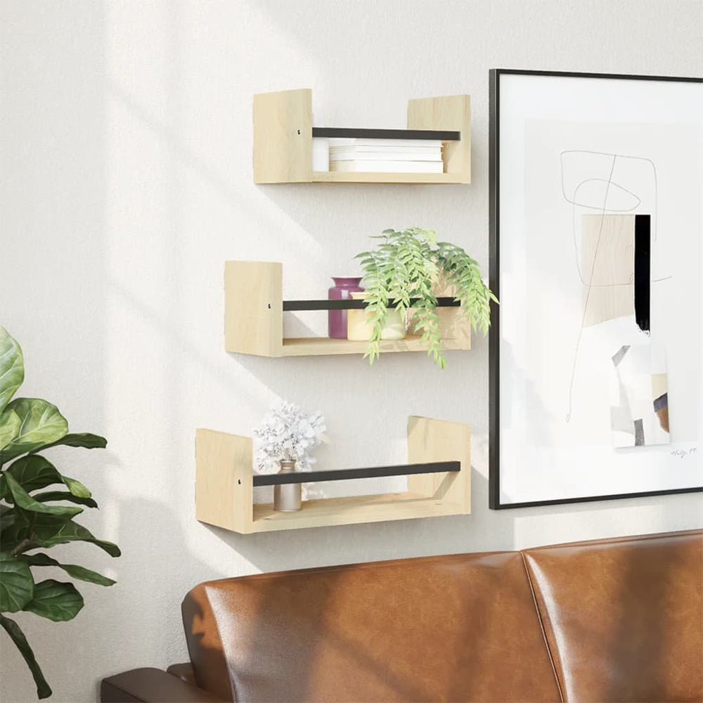 vidaXL 3-Piece Wall Shelf Set with Bars Sonoma Oak Engineered Wood