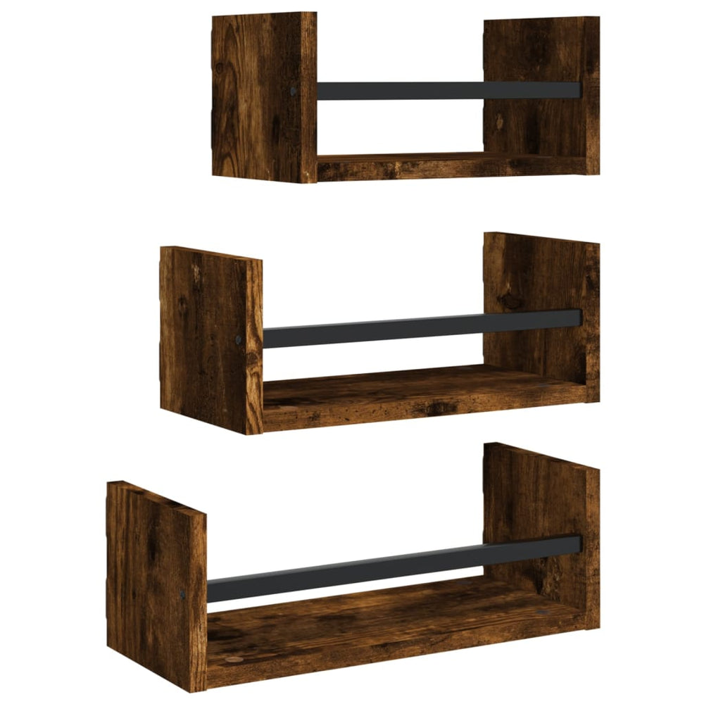vidaXL 3-Piece Wall Shelf Set with Bars Smoked Oak Engineered Wood