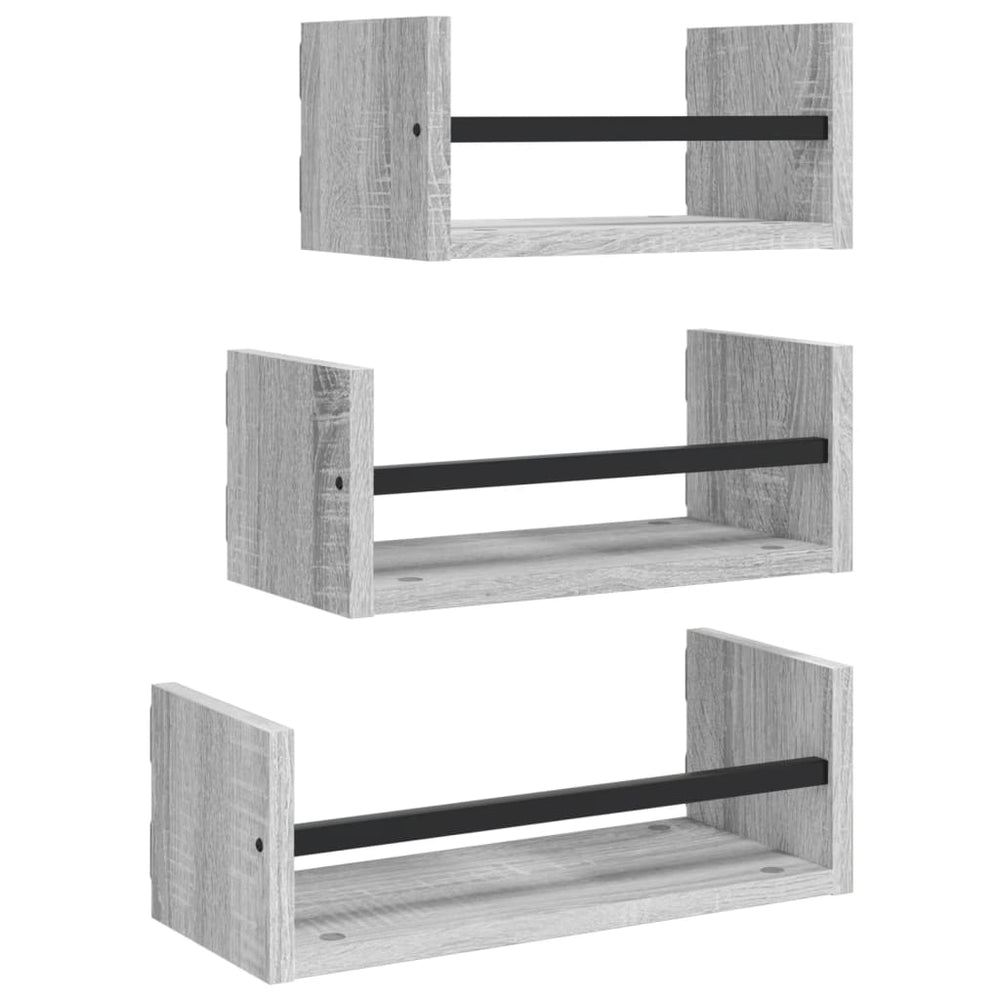 vidaXL 3-Piece Wall Shelf Set with Rods Sonoma Oak Engineered Wood