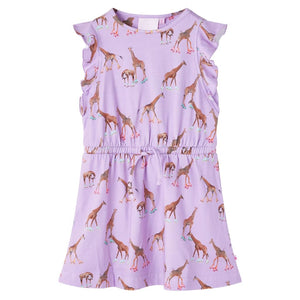 Girls' Dress with Ruffle Sleeves and Waist Tie Purple 140