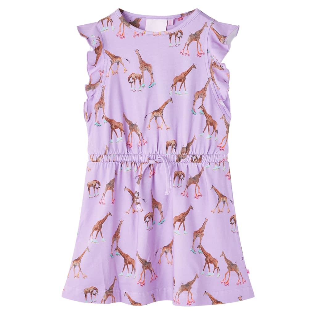 Girls' Dress with Ruffle Sleeves and Waist Tie Purple 140