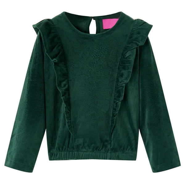 Kids' Ruffled Blouse Dark Green 116