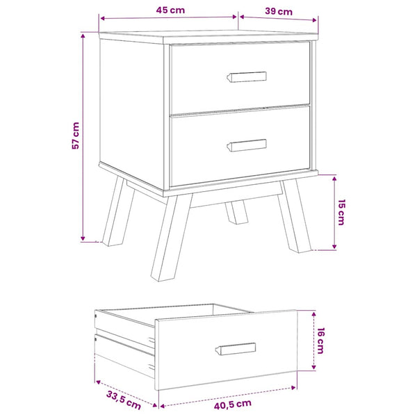 vidaXL Bedside Cabinet OLDEN Brown Solid Pine Wood