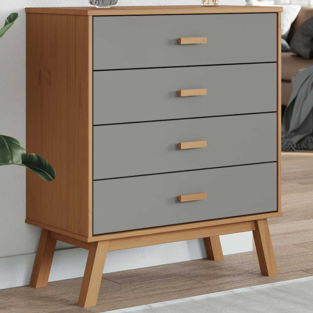 vidaXL Drawer Cabinet OLDEN Grey and Brown Solid Pine Wood