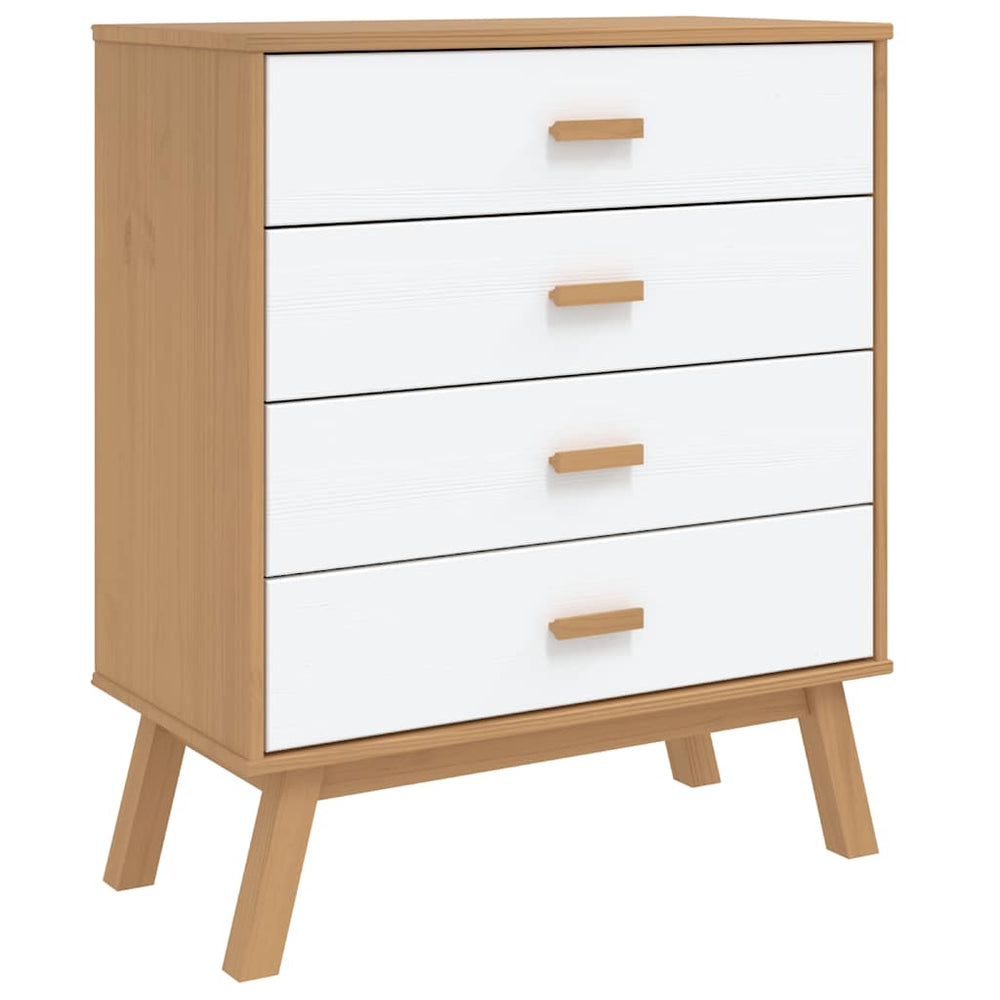 vidaXL Drawer Cabinet OLDEN White and Brown Solid Pine Wood