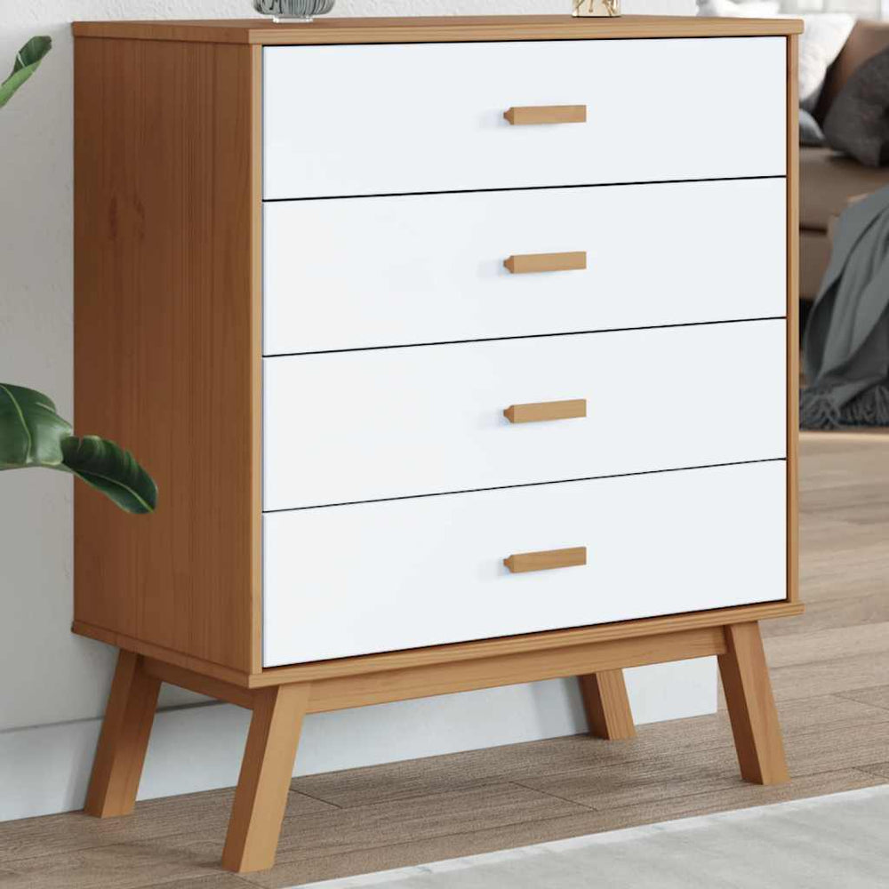 vidaXL Drawer Cabinet OLDEN White and Brown Solid Pine Wood