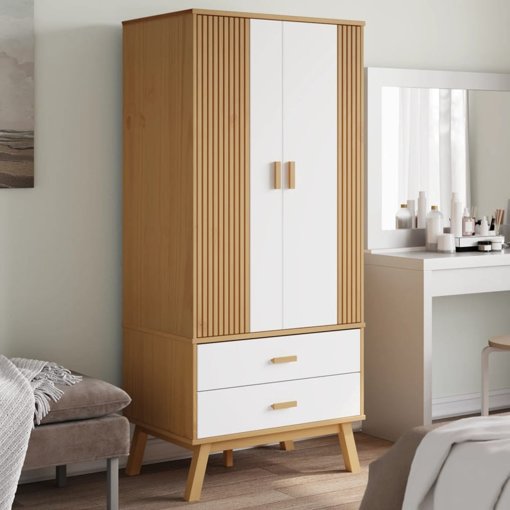 vidaXL Wardrobe OLDEN White Brown 76.5x53x172cm Solid Pine Wood