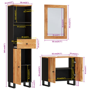 vidaXL 3-Piece Bathroom Furniture Set Solid Acacia Wood