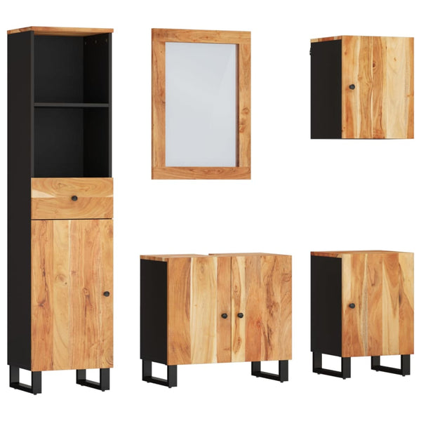 vidaXL 5-Piece Acacia Solid Wood Bathroom Furniture Set