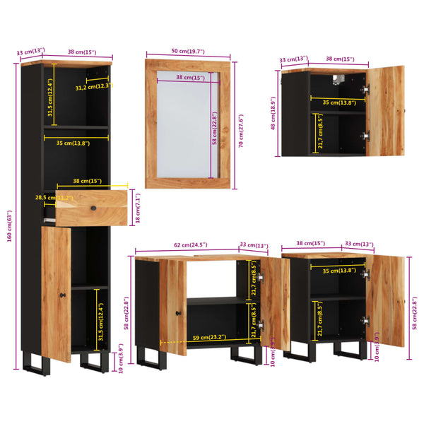 vidaXL 5-Piece Acacia Solid Wood Bathroom Furniture Set