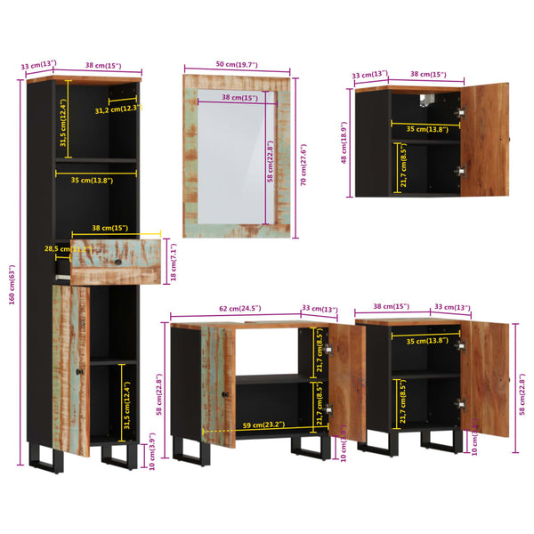vidaXL 5-Piece Bathroom Furniture Set Solid Reclaimed Wood