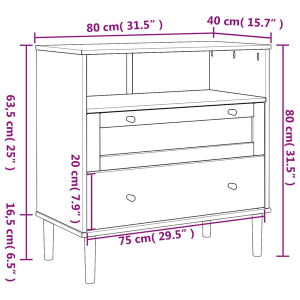 vidaXL Sideboard SENJA Rattan-Look Brown 80x40x80 cm Solid Pine