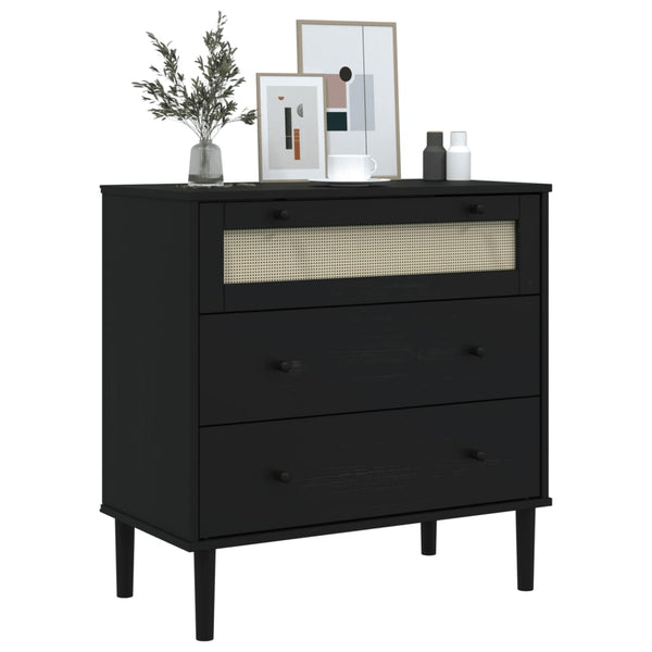 vidaXL Drawer Chest SENJA Rattan-Look Black 80x40x80 Pine Wood