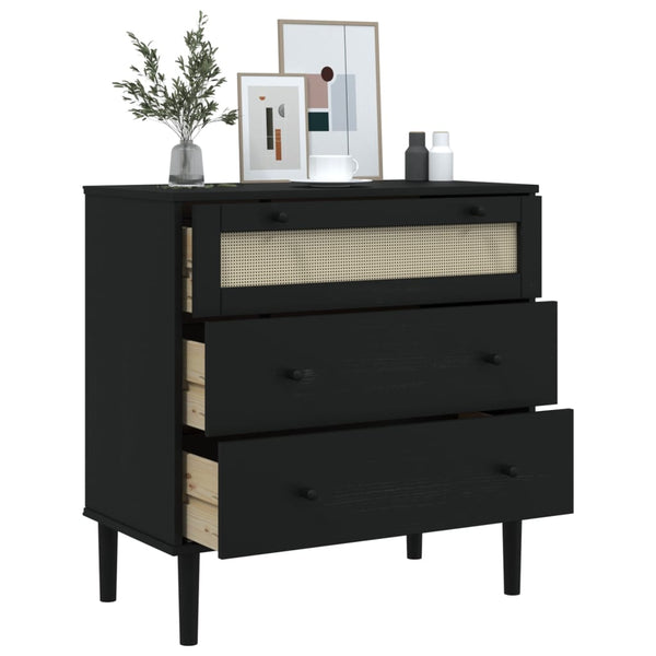 vidaXL Drawer Chest SENJA Rattan-Look Black 80x40x80 Pine Wood