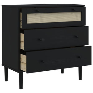 vidaXL Drawer Chest SENJA Rattan-Look Black 80x40x80 Pine Wood