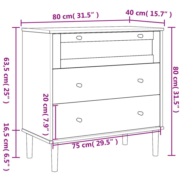 vidaXL Drawer Chest SENJA Rattan-Look Black 80x40x80 Pine Wood