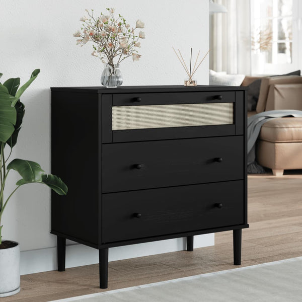 vidaXL Drawer Chest SENJA Rattan-Look Black 80x40x80 Pine Wood