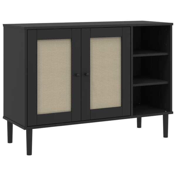 vidaXL Sideboard SENJA Rattan-Look Black 112x40x80 cm Pine Wood