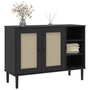 vidaXL Sideboard SENJA Rattan-Look Black 112x40x80 cm Pine Wood