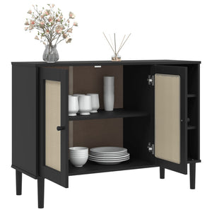 vidaXL Sideboard SENJA Rattan-Look Black 112x40x80 cm Pine Wood