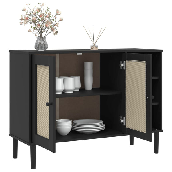 vidaXL Sideboard SENJA Rattan-Look Black 112x40x80 cm Pine Wood
