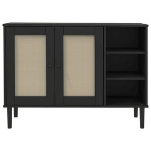 vidaXL Sideboard SENJA Rattan-Look Black 112x40x80 cm Pine Wood