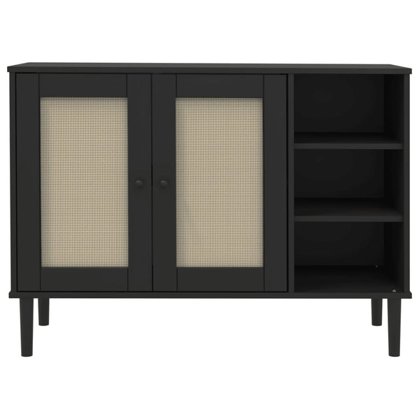 vidaXL Sideboard SENJA Rattan-Look Black 112x40x80 cm Pine Wood