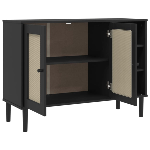 vidaXL Sideboard SENJA Rattan-Look Black 112x40x80 cm Pine Wood
